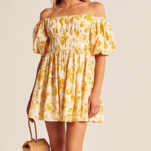 Abercrombie and fitch off the shoulder yellow and white floral mini dress